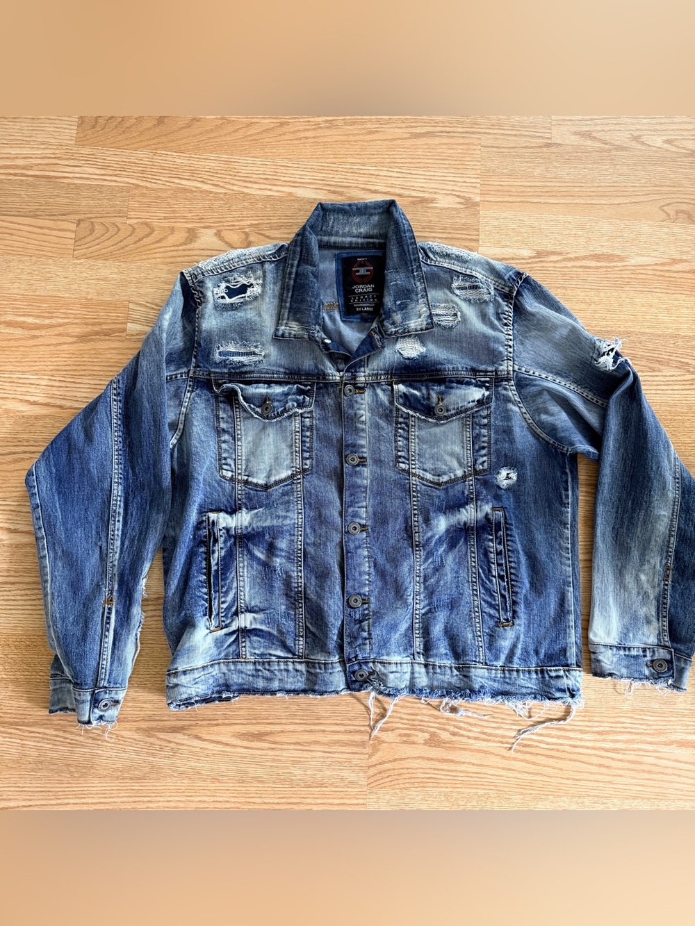 Jordan Craig men's distressed denim trucker jacket 3XL